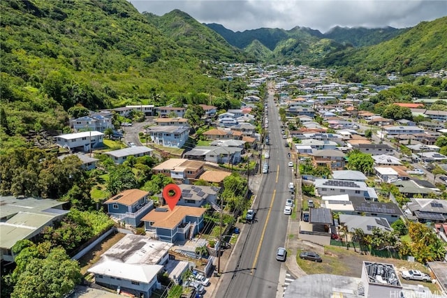 bird's eye view with a mountain view