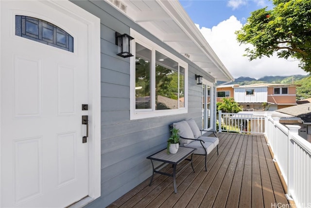 deck featuring a mountain view