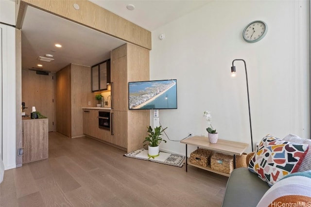 living room with light hardwood / wood-style floors