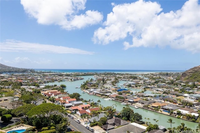 bird's eye view featuring a water view