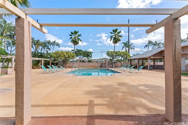 view of pool featuring a pergola and a patio area