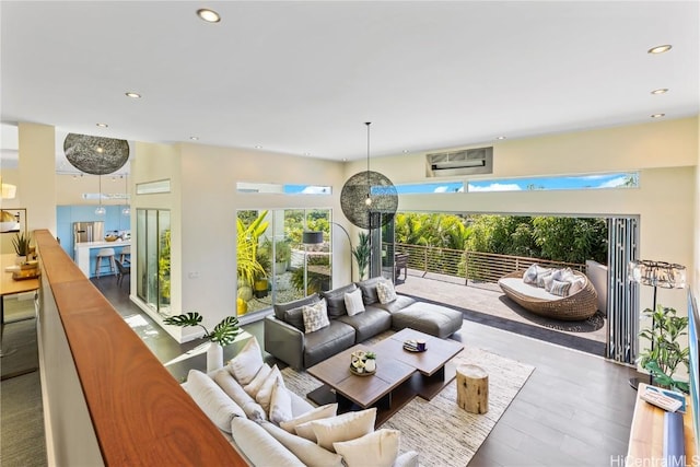 living room with hardwood / wood-style flooring