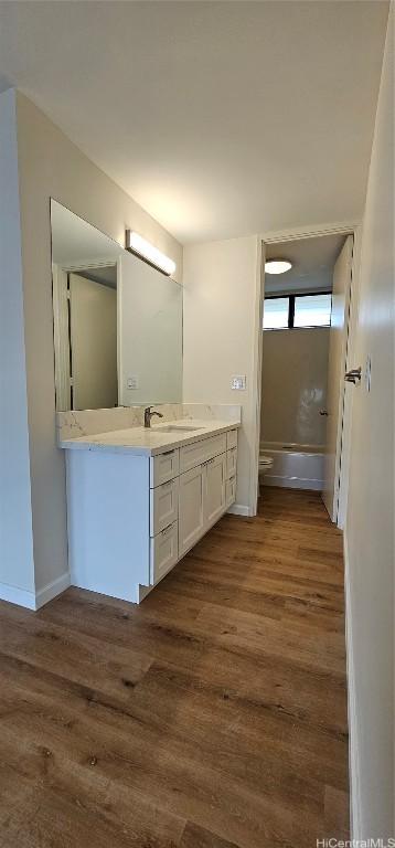 bathroom featuring vanity and hardwood / wood-style flooring