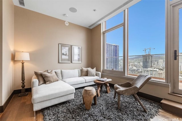 living room with hardwood / wood-style flooring