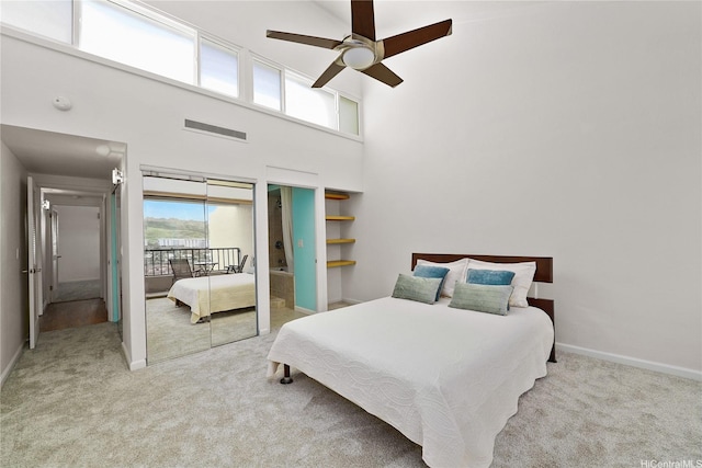 500 Lunalilo Home Rd Unit 28G, Honolulu, HI 96825 - bedroom featuring carpet floors, visible vents, baseboards, a high ceiling, and a ceiling fan