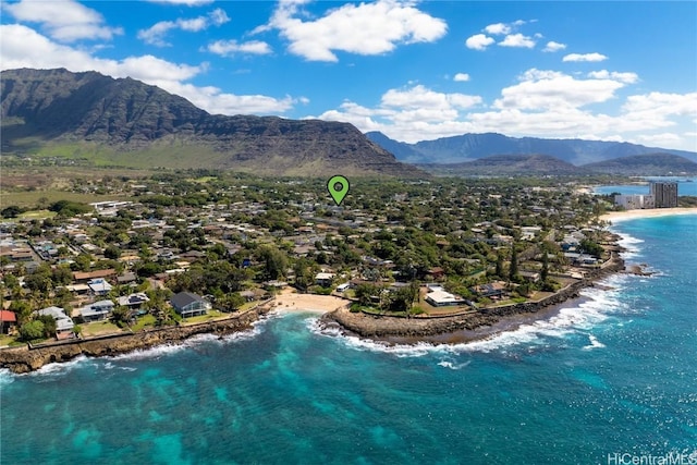 aerial view with a water and mountain view