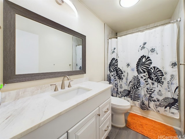 bathroom featuring vanity, toilet, and wood-type flooring