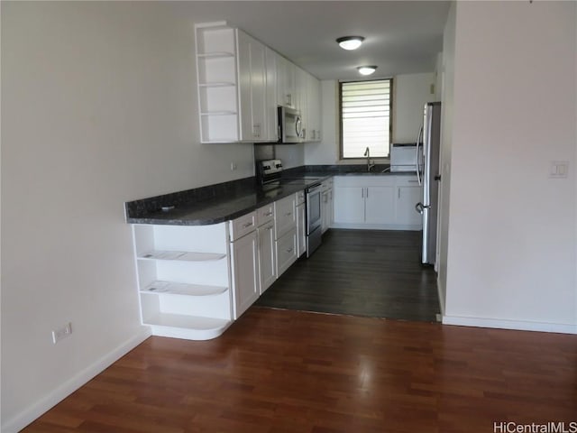 kitchen with sink, stainless steel appliances, dark hardwood / wood-style floors, and white cabinets