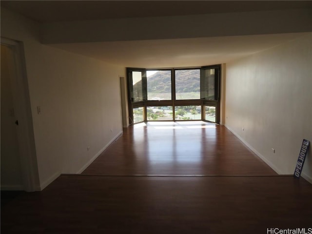 hallway featuring expansive windows and wood-type flooring