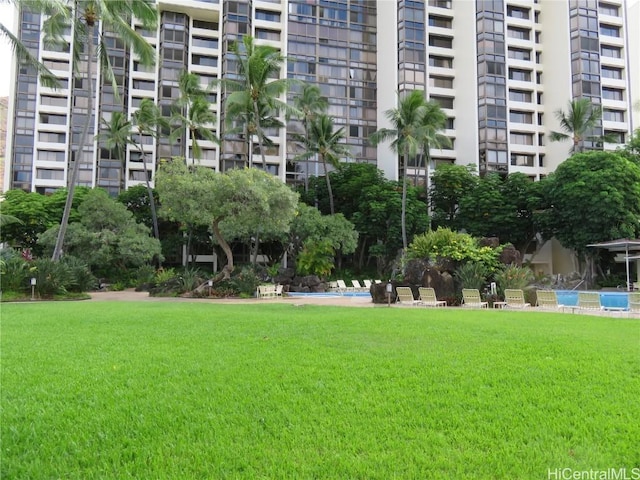 view of community featuring a lawn