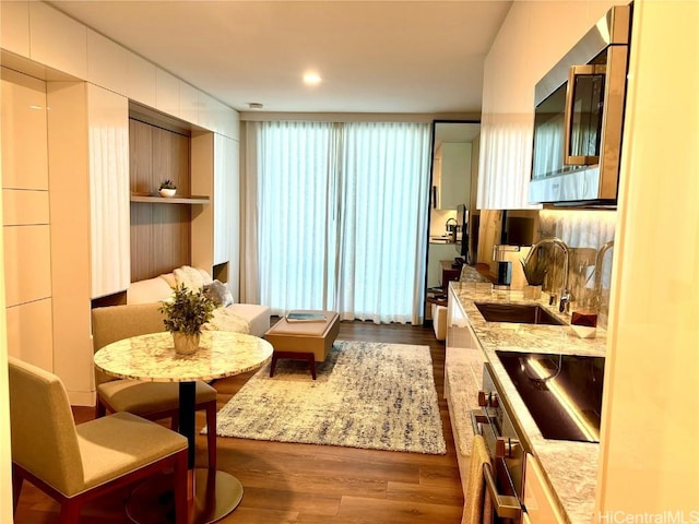 interior space featuring sink and dark hardwood / wood-style floors