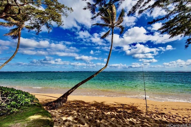 view of water feature featuring a beach view