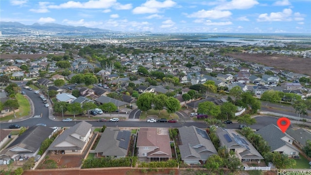 drone / aerial view featuring a mountain view