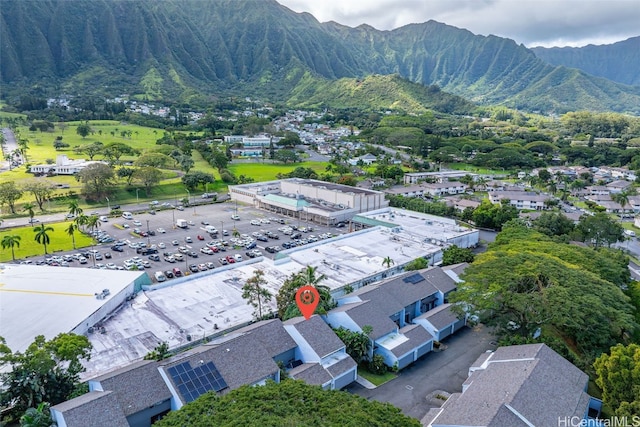 bird's eye view with a mountain view