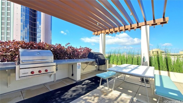 view of patio / terrace with area for grilling and a pergola