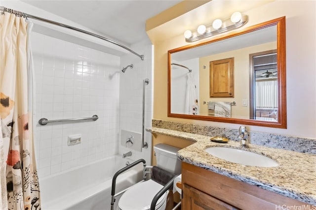 full bathroom with vanity, toilet, and shower / tub combo