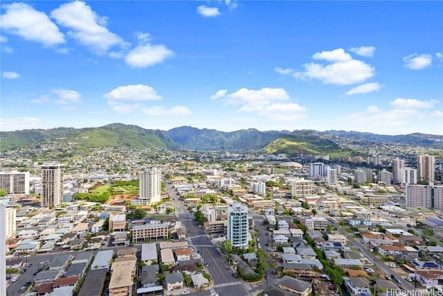 birds eye view of property featuring a mountain view