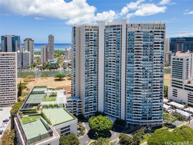 property's view of city featuring a water view