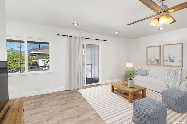 85-075 Waianae Valley Rd Unit B, Waianae, HI 96792 - living area featuring baseboards, light wood-type flooring, a ceiling fan, and recessed lighting