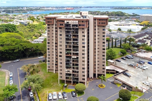 view of building exterior featuring a water view