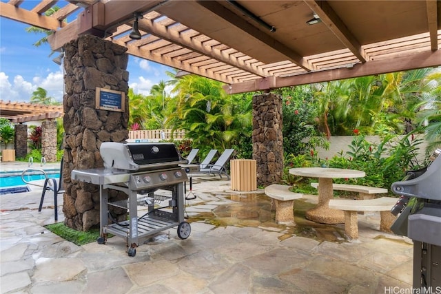 view of patio / terrace with grilling area and a pergola