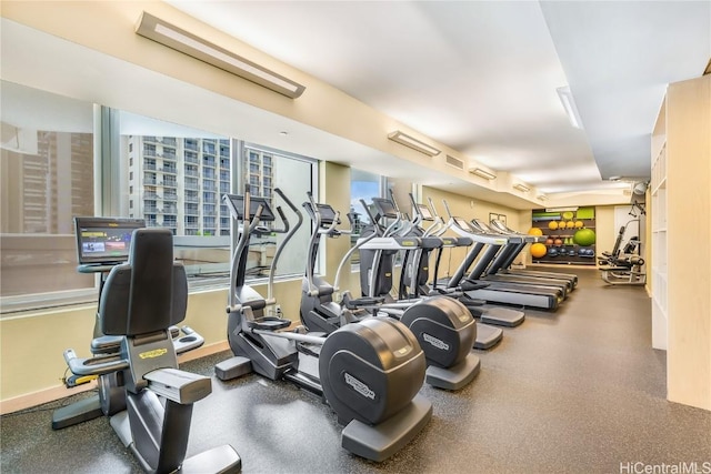 exercise room featuring visible vents