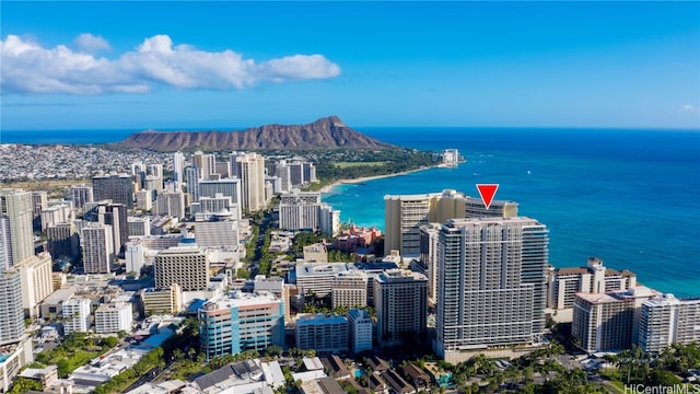 aerial view with a water view and a city view