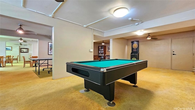 game room with pool table and carpet flooring