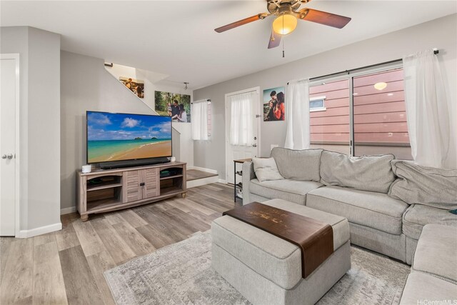 91-338 Makalea St Unit 52, Ewa Beach, HI 96706 - living room with ceiling fan and wood finished floors