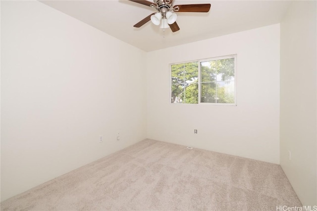 unfurnished room featuring ceiling fan and carpet flooring