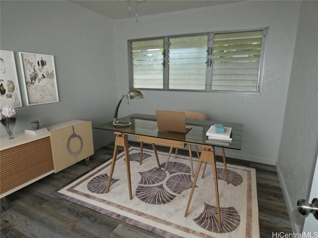 office space featuring dark wood-type flooring