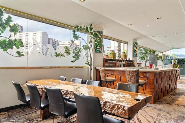 dining space with bar area