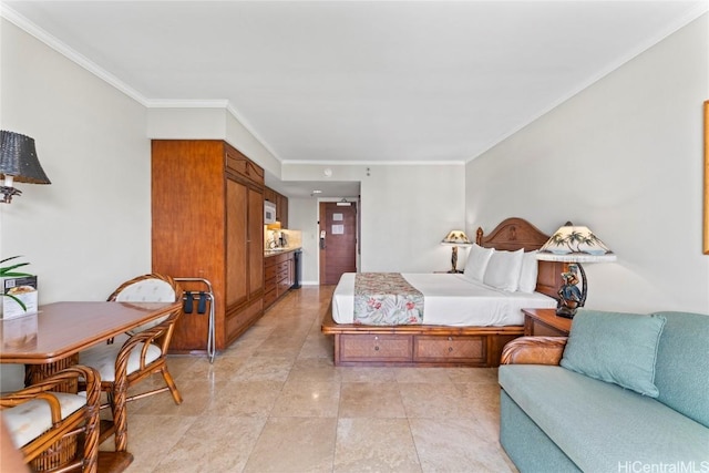 bedroom with ornamental molding