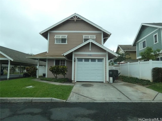 view of front of house with a garage and a front yard