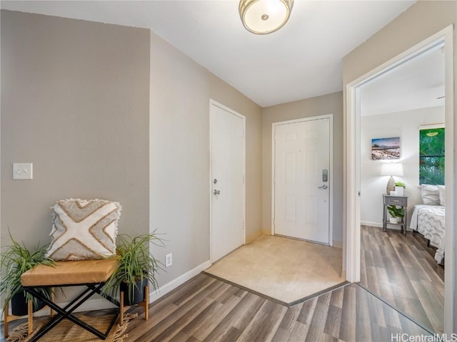 foyer entrance with hardwood / wood-style flooring