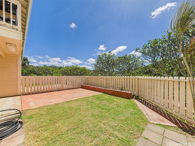 view of yard with a patio and a fenced backyard