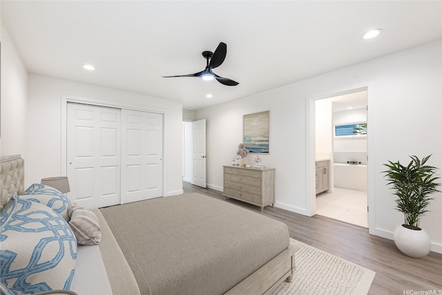 55-431 Iosepa St Unit D, Laie, HI 96762 - bedroom with wood finished floors, a closet, recessed lighting, baseboards, and ceiling fan