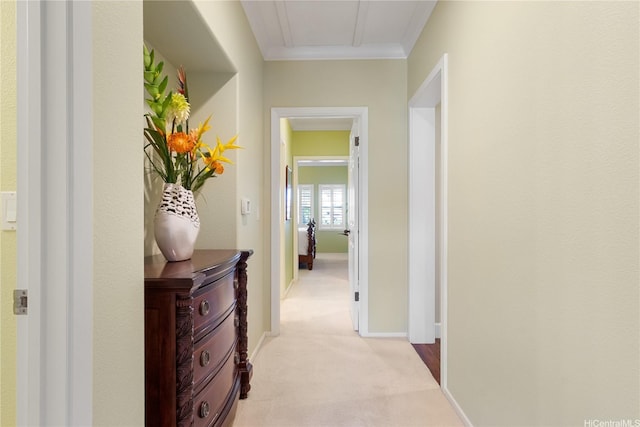 92-1110 Olani St Unit 20-6, Kapolei, HI 96707 - hallway with light carpet, baseboards, and crown molding