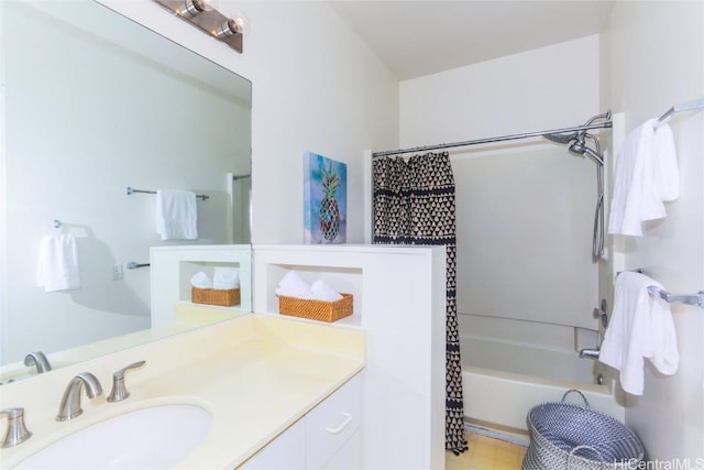 bathroom with vanity and shower / bath combo with shower curtain