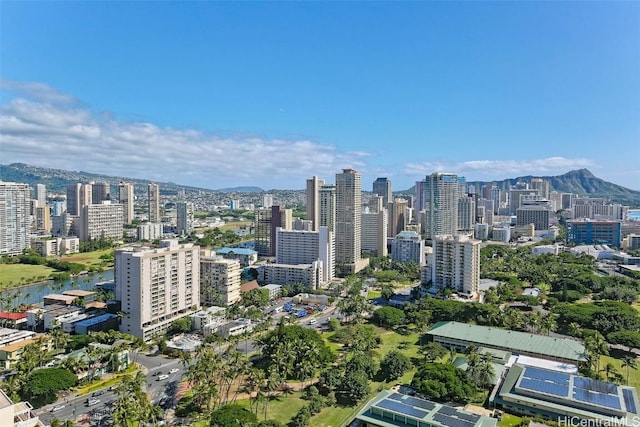 city view featuring a water and mountain view