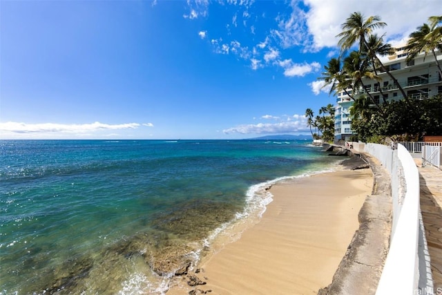 view of water feature with a view of the beach