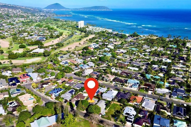 aerial view with a residential view and a water and mountain view