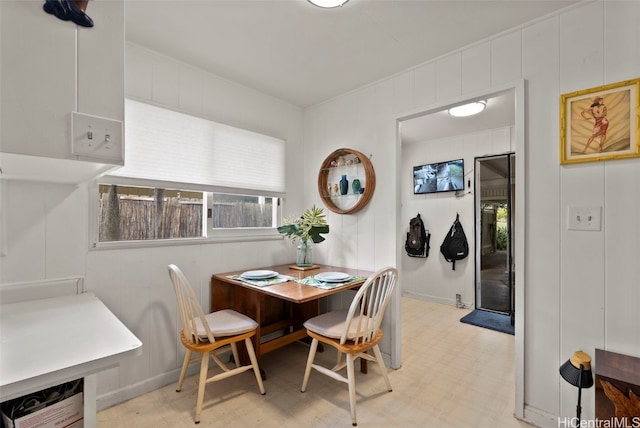 dining space with light floors