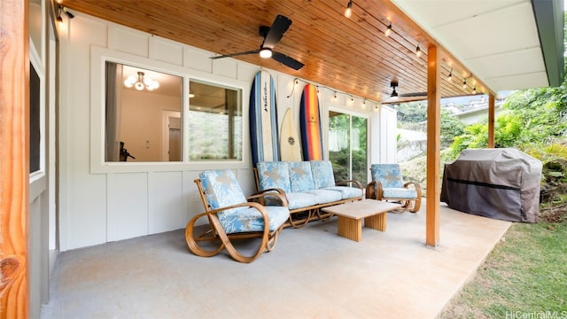 view of patio / terrace featuring a grill and ceiling fan