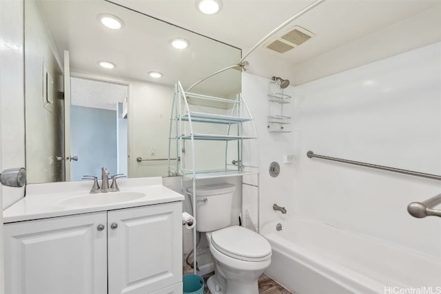 full bathroom featuring vanity, toilet, and bathing tub / shower combination