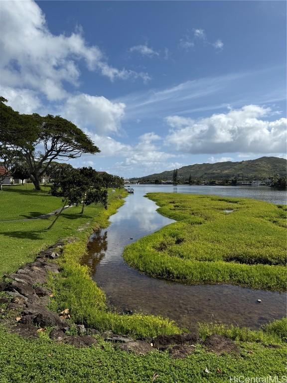 surrounding community featuring a yard and a water and mountain view