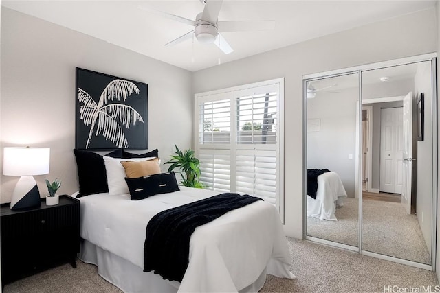 bedroom featuring carpet floors and ceiling fan