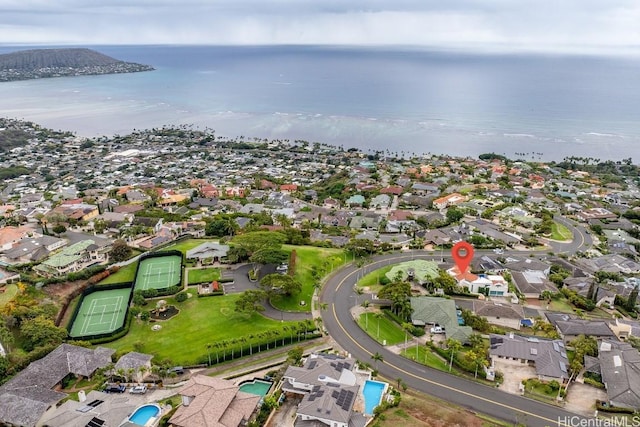 aerial view with a water view