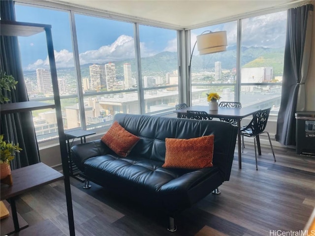 living room with plenty of natural light and hardwood / wood-style floors