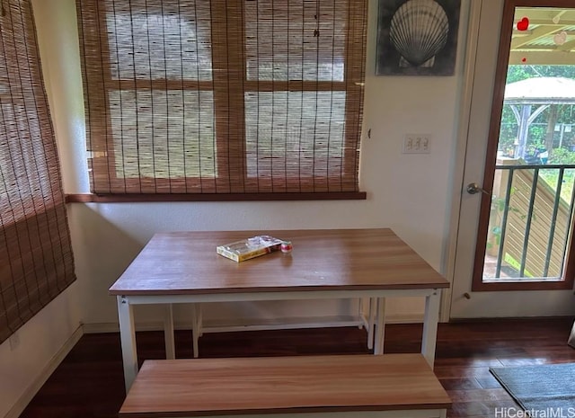 unfurnished dining area with dark wood-type flooring and plenty of natural light